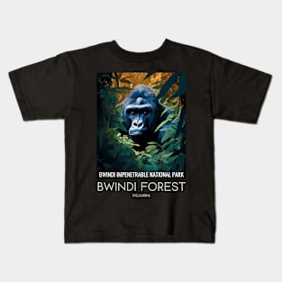 A Pop Art Travel Print of Bwindi Impenetrable National Park - Uganda Kids T-Shirt